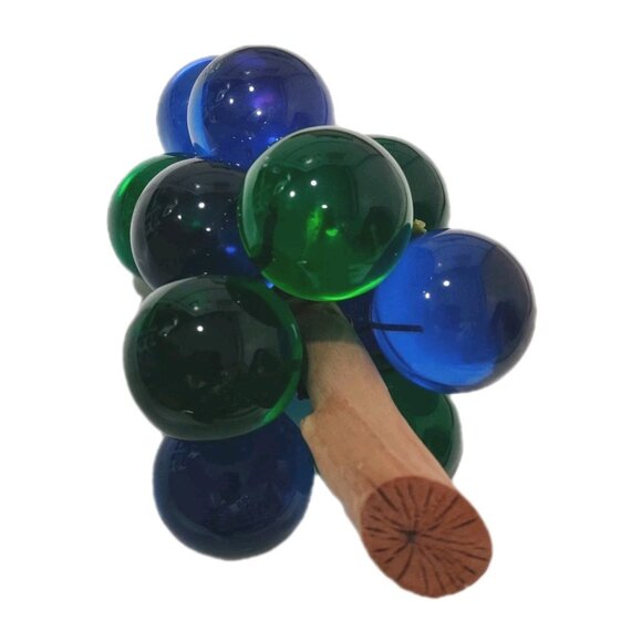 Extra Large Vintage MCM Blue Green Lucite Grapes Cluster On Wood Stem 7+" READ - Picture 5 of 11